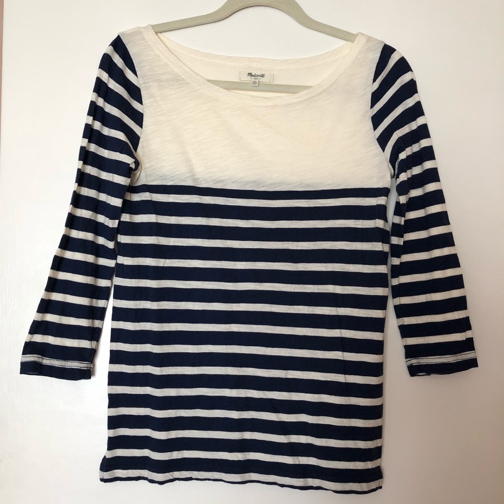 Madewell Navy/Cream Striped 3/4 Tee